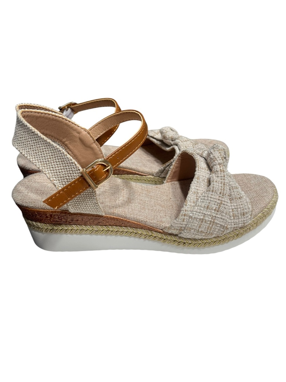 Wedge Espadrille Sandals w/Teed Knot Top and Ankle Strap - Size 39/8 - Picture 4 of 7